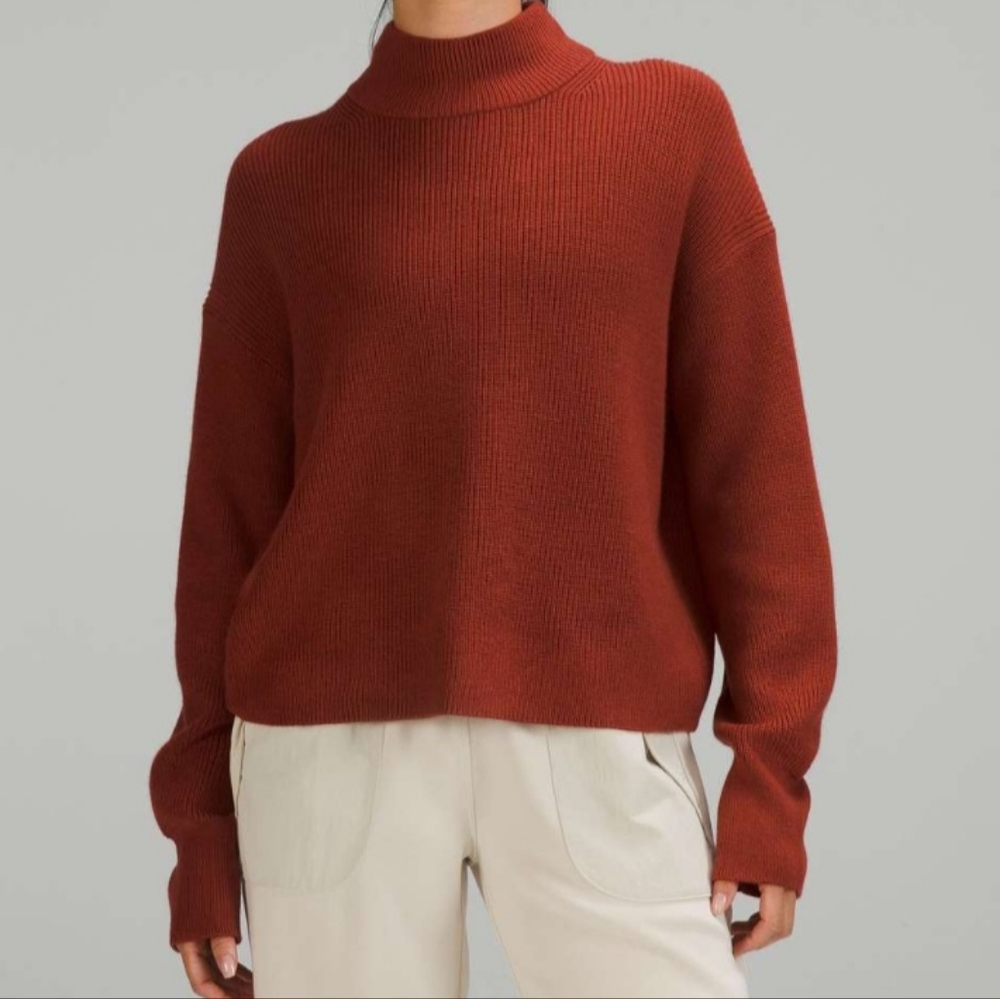Lululemon Merino Blend Cropped Ribbed Pullover Sweater Sz XXS Red Orange